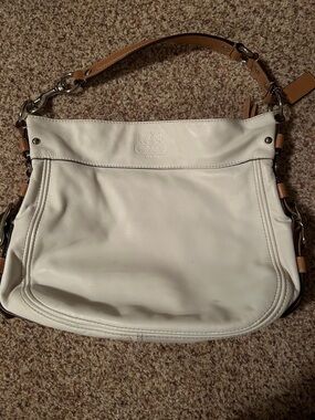 Coach Cream Leather Shoulder Bag with Tan Strap Accents